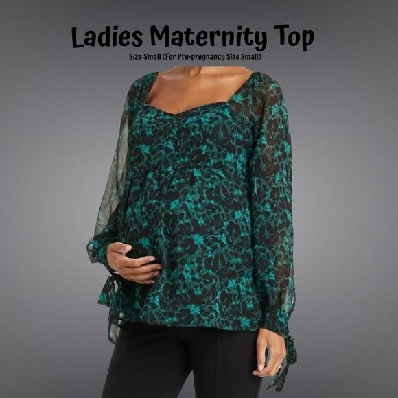Ingrid+Isabel Maternity Green Black Long Sleeve Whimsical Woven Shirt Small - Picture 1 of 8
